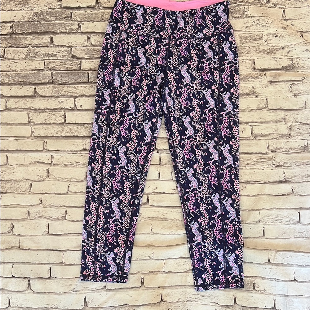 Lilly Pulitzer Pink and Blue Leggings with Paisley Pattern
